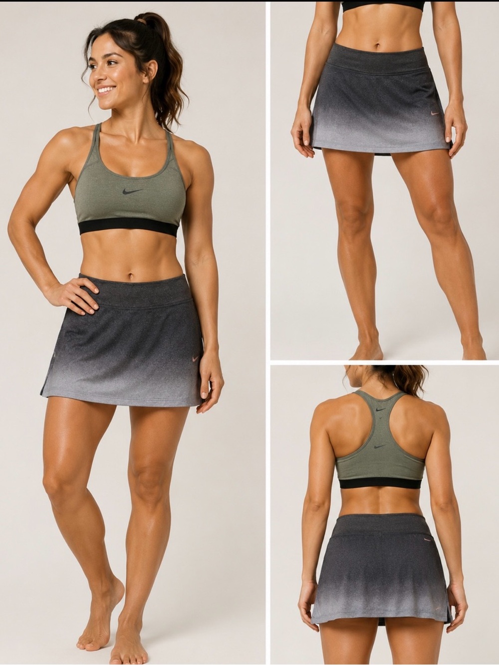 Nike grey and blackSports Bra with Ombre Gray Athletic Skort
